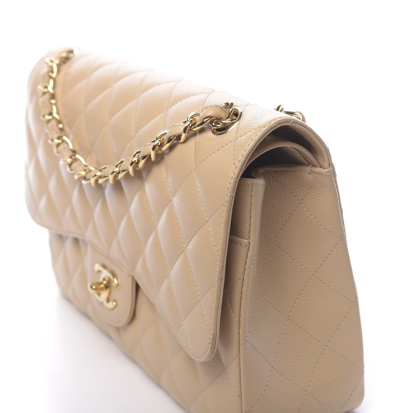 Caviar Quilted Jumbo Double Flap Beige Clair