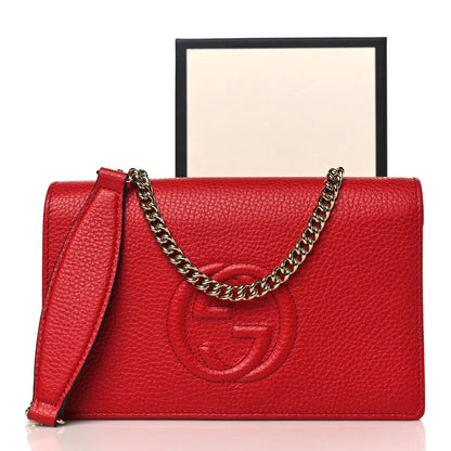 Gucci Pebbled Calfskin Soho Wallet on Chain Tabasco Red 10 of 10