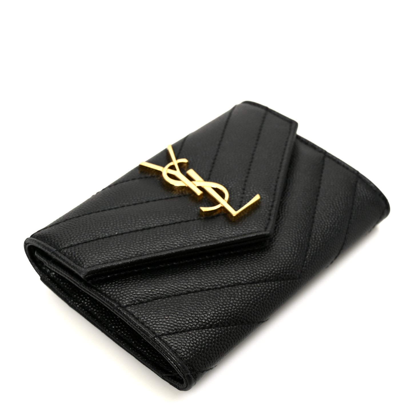 Grain De Poudre Matelasse Chevron Small Monogram Envelope Wallet Black