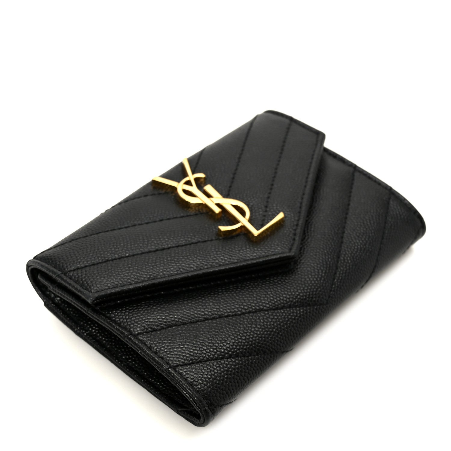 Saint Laurent Grain De Poudre Matelasse Chevron Small Monogram Envelope Wallet Black 4 of 7