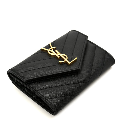 Saint Laurent Grain De Poudre Matelasse Chevron Small Monogram Envelope Wallet Black 4 of 7