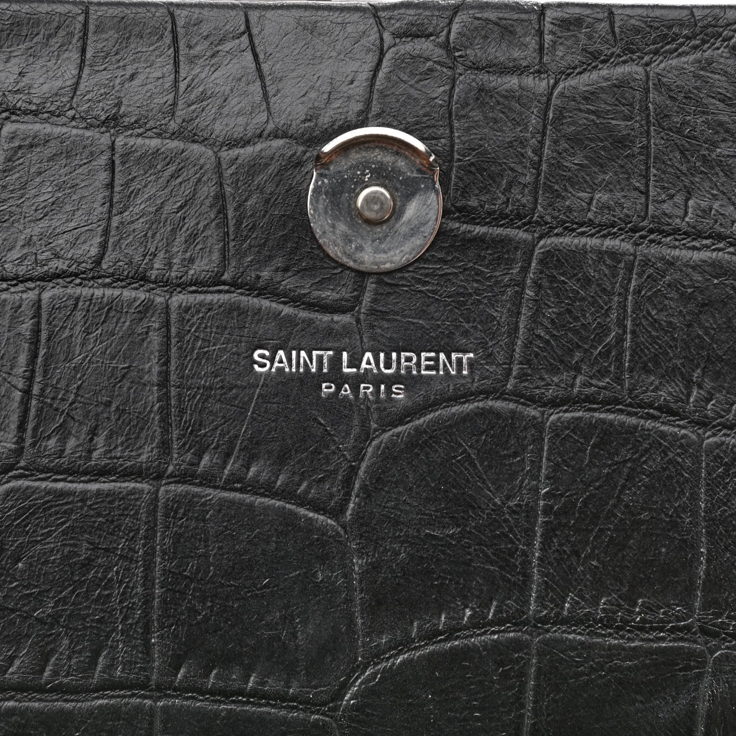 Saint Laurent Calfskin Crocodile Embossed Medium Classic Monogram Kate Tassel Satchel Black 7 of 9