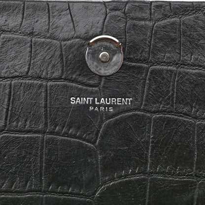 Saint Laurent Calfskin Crocodile Embossed Medium Classic Monogram Kate Tassel Satchel Black 7 of 9
