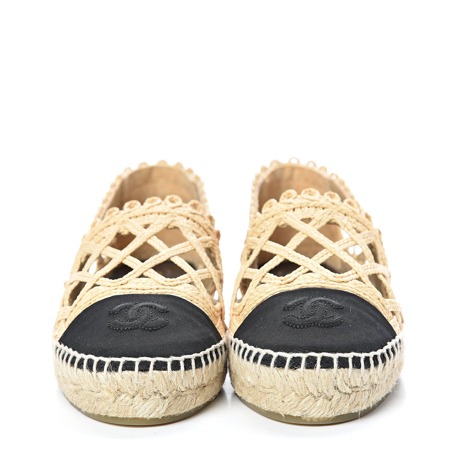 Chanel Woven Fabric Grosgrain CC Espadrilles 37 Beige Black 2 of 12