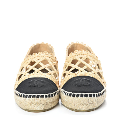 Chanel Woven Fabric Grosgrain CC Espadrilles 37 Beige Black 2 of 12