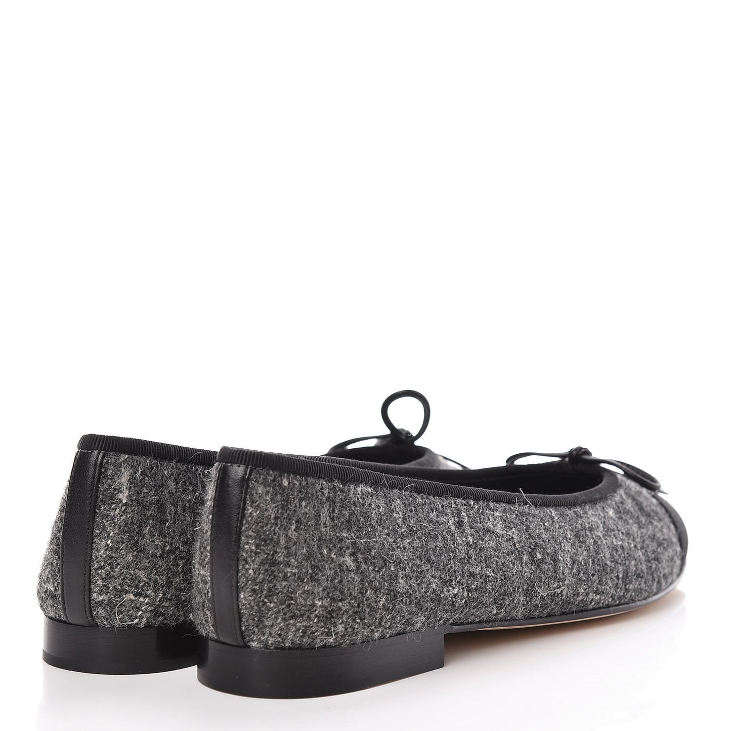 Tweed Grosgrain Cap Toe Ballerina Flats 37.5 Dark Grey Black