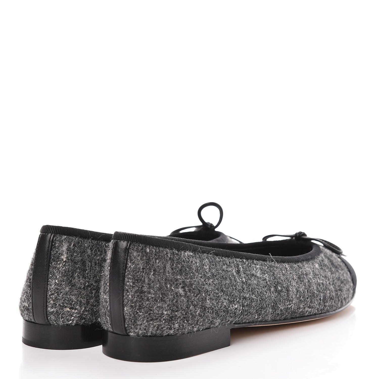 Chanel Tweed Grosgrain Cap Toe Ballerina Flats 37.5 Dark Grey Black 4 of 13
