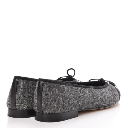 Chanel Tweed Grosgrain Cap Toe Ballerina Flats 37.5 Dark Grey Black 4 of 13