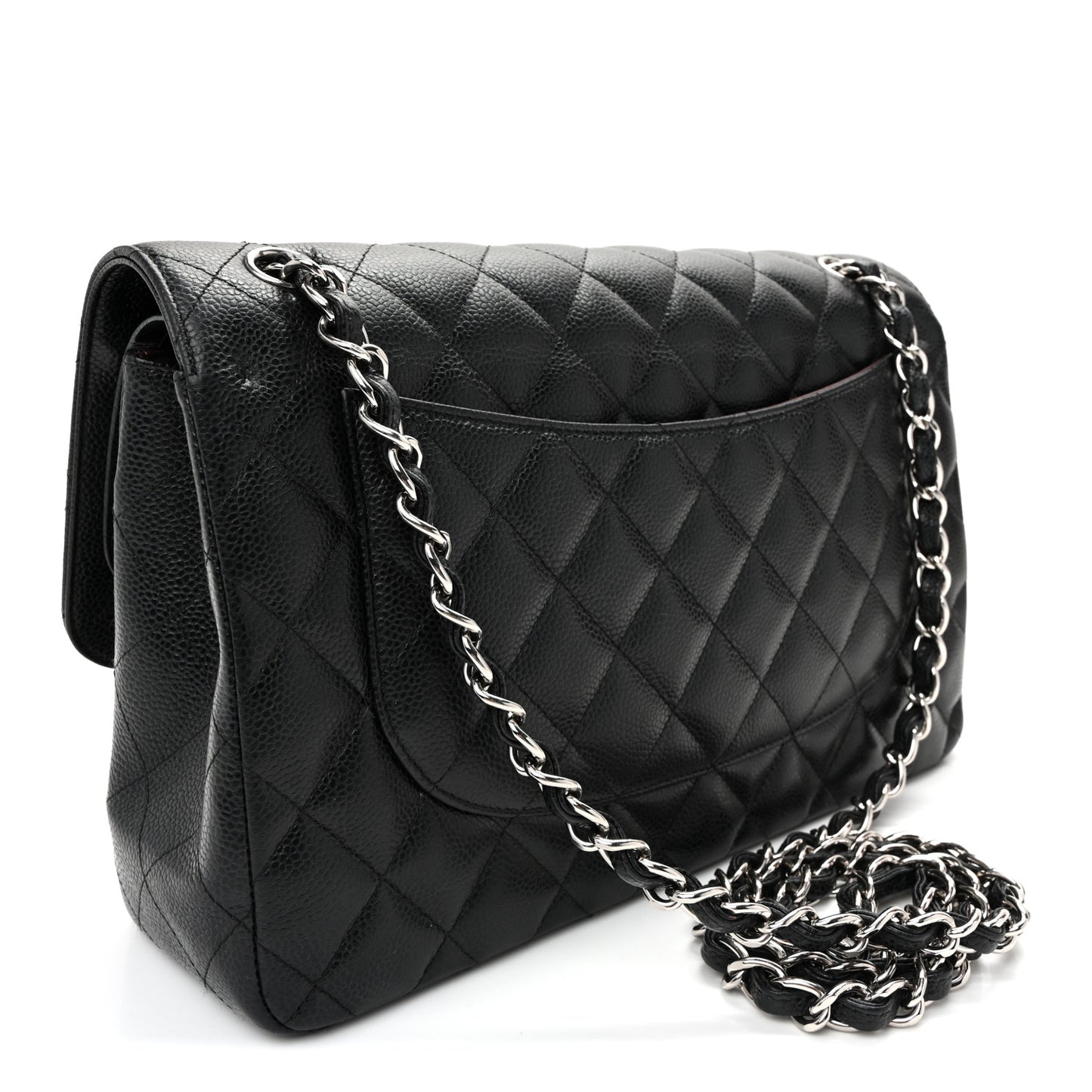Caviar Quilted Jumbo Double Flap  Black
