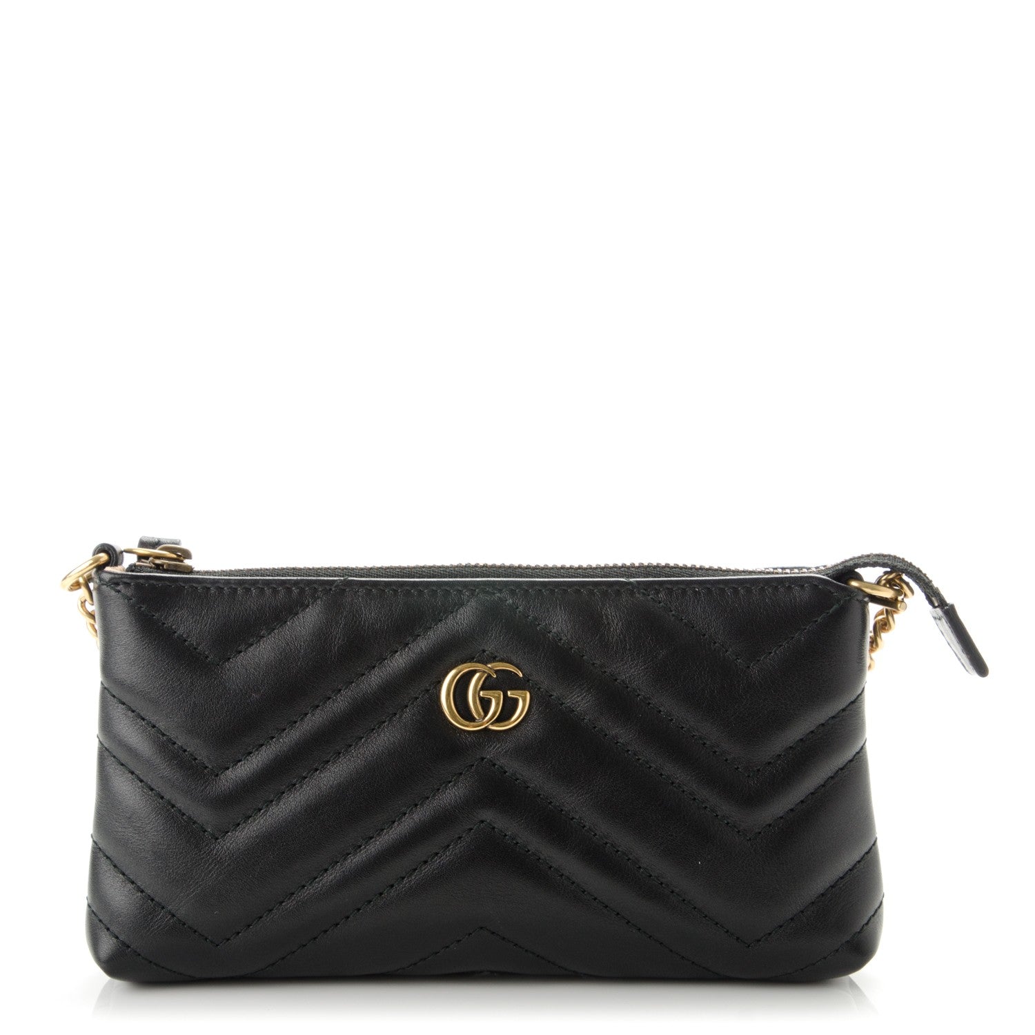 Gucci Calfskin Matelasse Mini GG Marmont Chain Bag Black 1 of 7