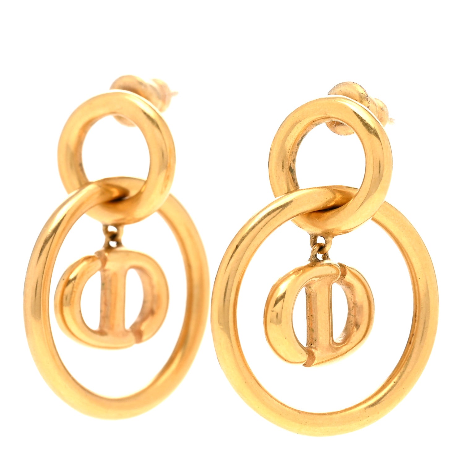 Christian Dior Metal CD Navy Earrings Gold 3 of 5