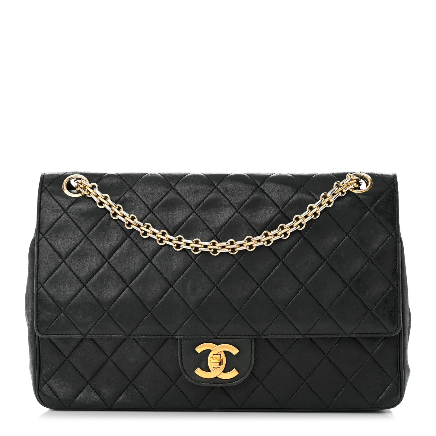 Lambskin Quilted Medium Double Flap Bijoux Chain Black