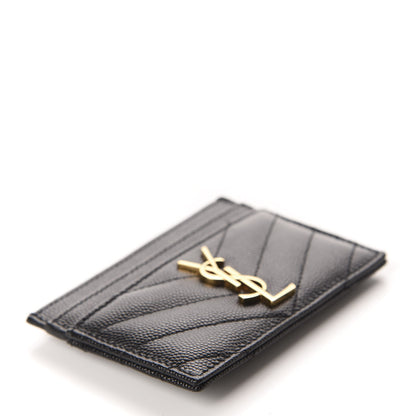 Saint Laurent Grain De Poudre Matelasse Chevron Monogram Credit Card Case Black 4 of 8