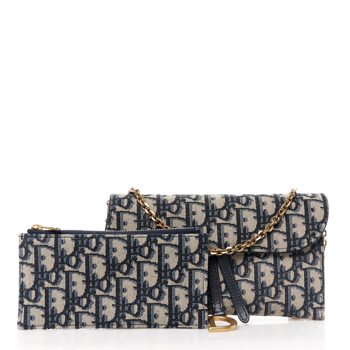 Oblique Saddle Chain Long Wallet Blue