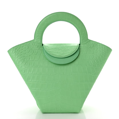 Bottega Veneta Calfskin Crocodile Embossed Ring Top Handle Tote Bag Green 3 of 10