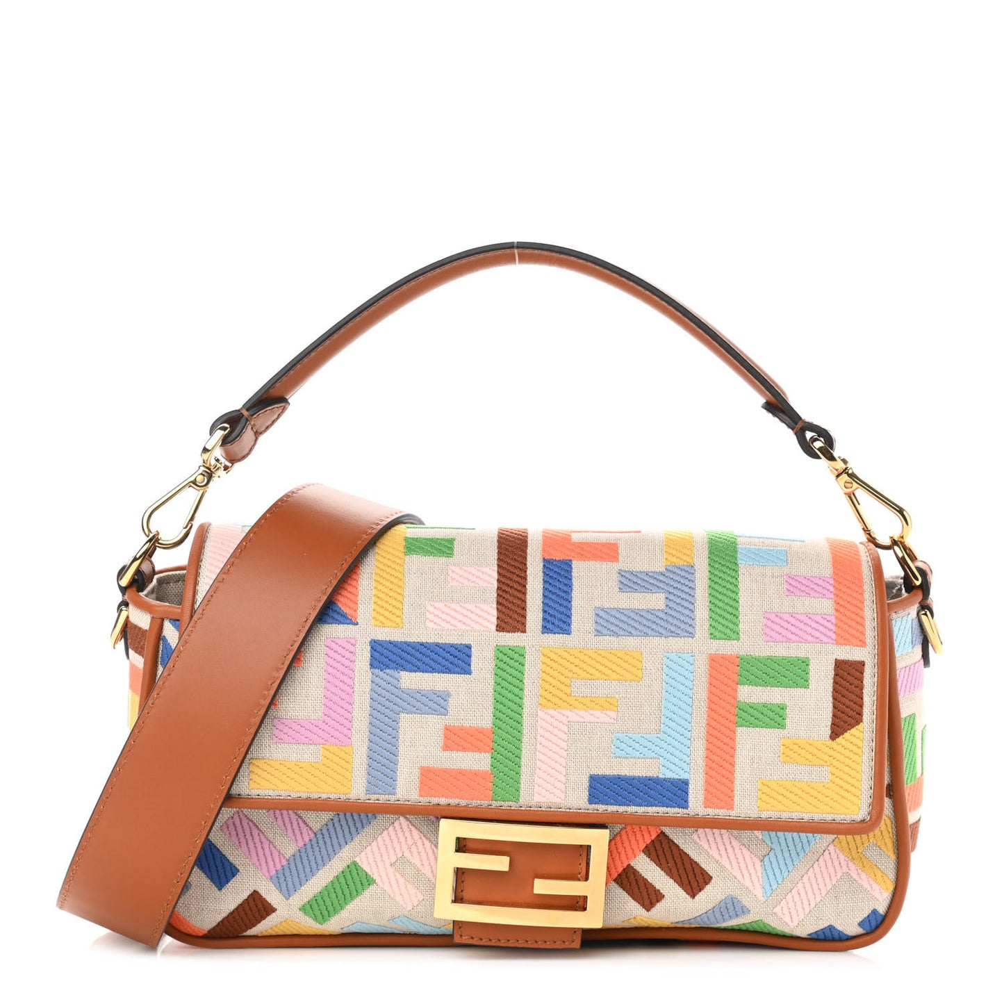 Kuban Canvas Vitello King FF Embroidered Baguette Grezzo Multicolor