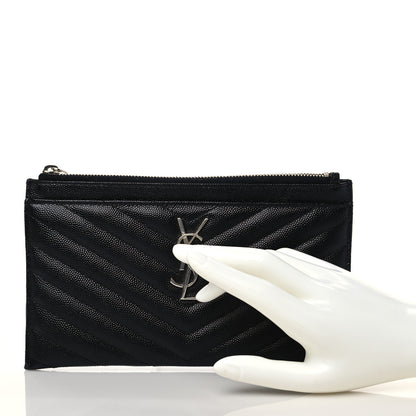 Saint Laurent Grain De Poudre Chevron Monogram Bill Pouch Black 2 of 7
