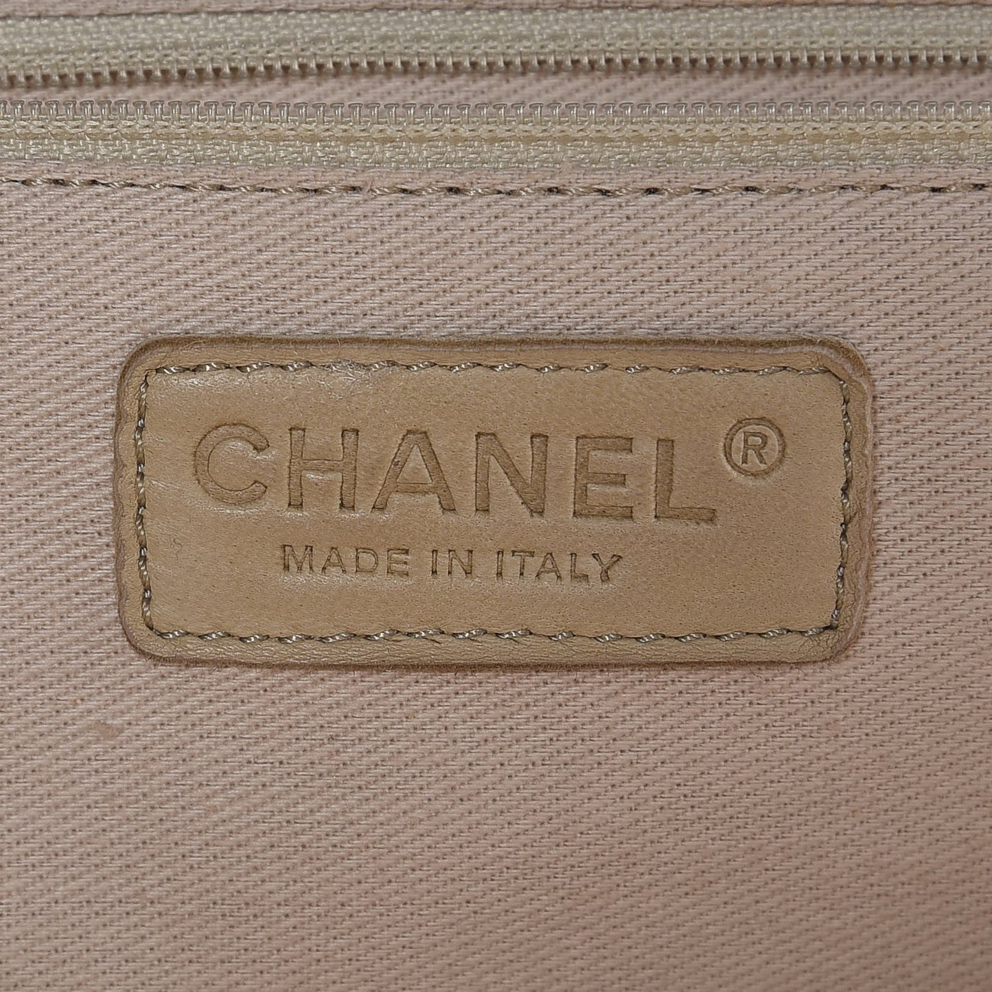 Canvas Lambskin Chocolate Bar CC Shopping Tote Beige