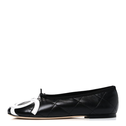 Chanel Lambskin Quilted CC Cambon Ballet Flats 38.5 Black White 1 of 11