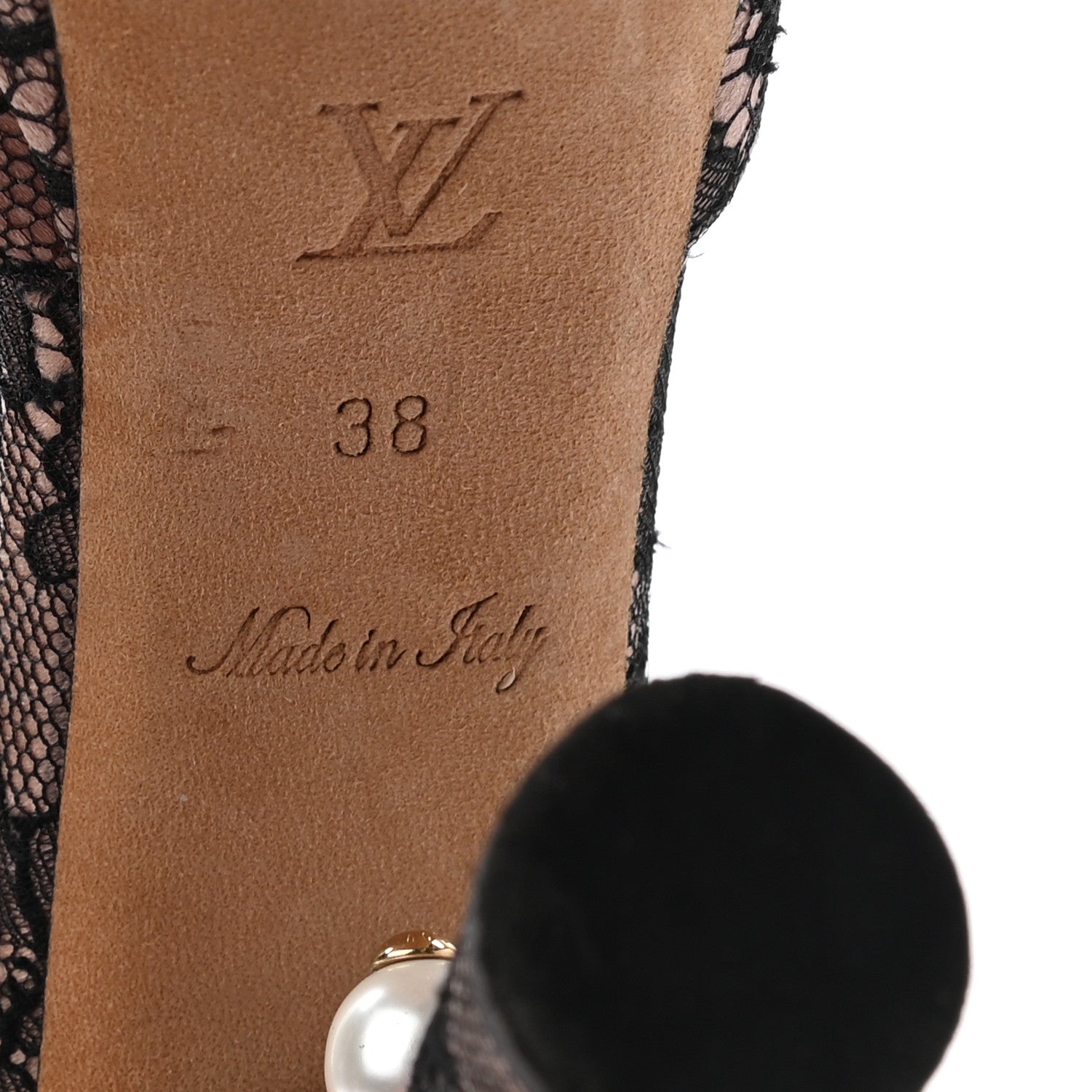 Louis Vuitton Lace Cancan Peep Toe Pumps 38 Beige Black 6 of 8
