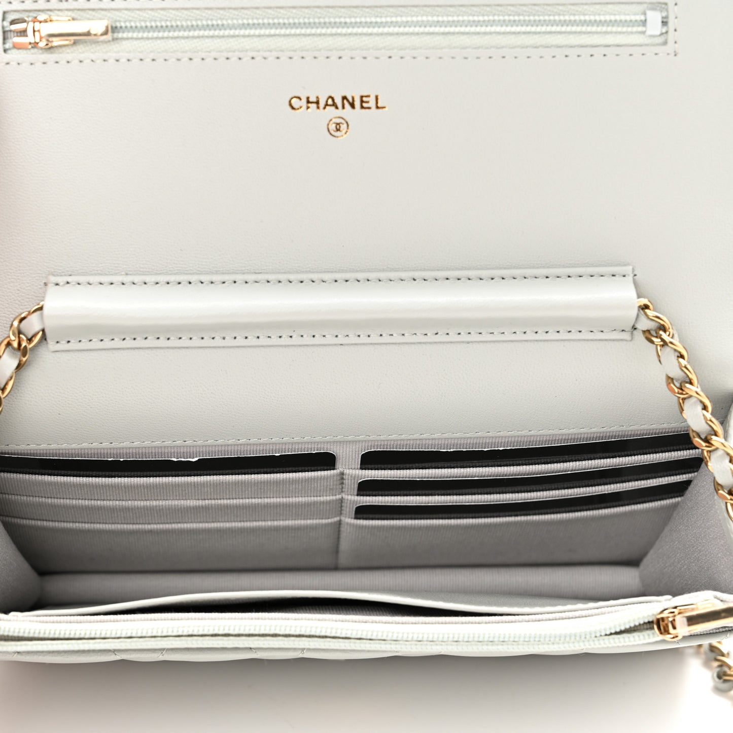 Lambskin Quilted Wallet On Chain WOC Grey
