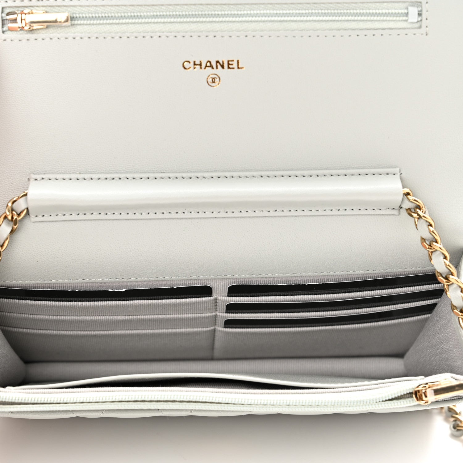 Chanel Lambskin Quilted Wallet On Chain WOC Grey 8 of 12