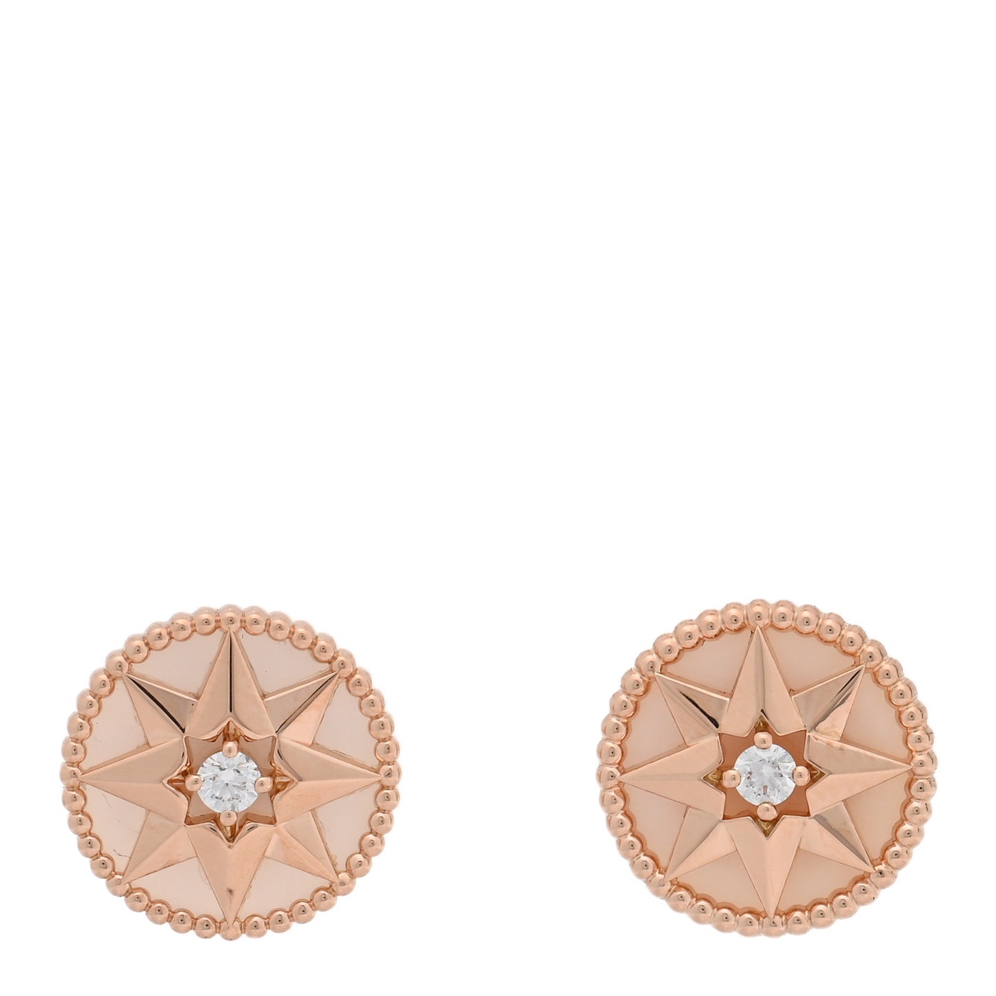 18K Rose Gold Diamond Pink Opal Rose Des Vents Earrings