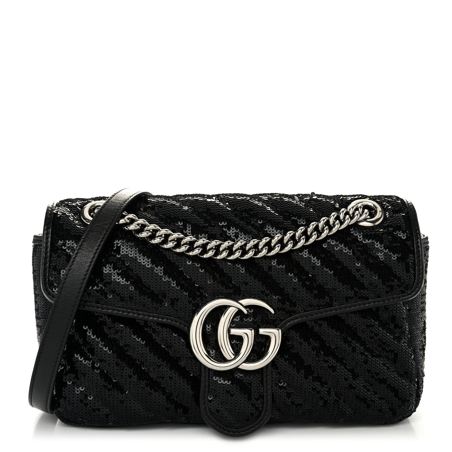 Sequin Matelasse Small GG Marmont Shoulder Bag Black