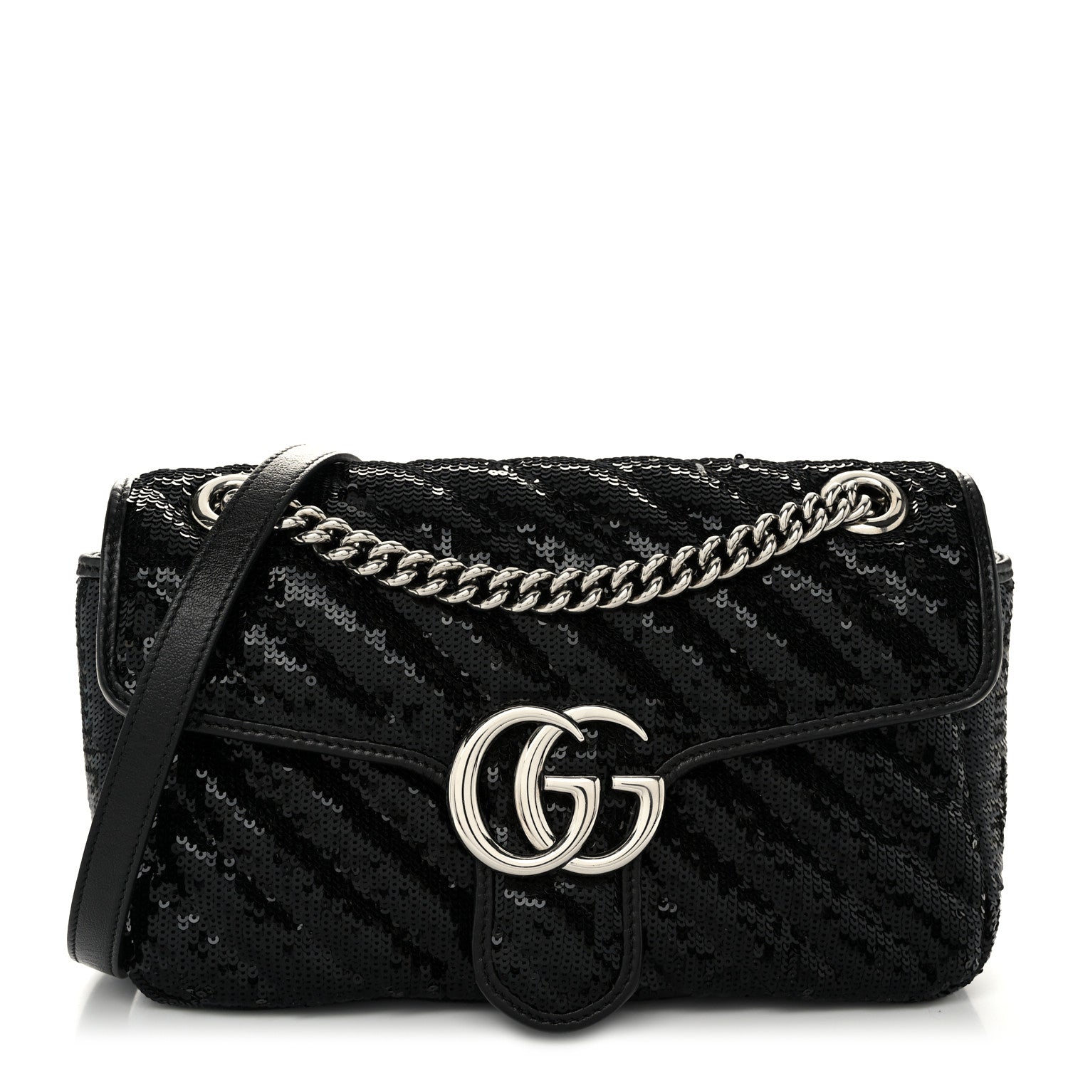 Gucci Sequin Matelasse Small GG Marmont Shoulder Bag Black 1 of 10