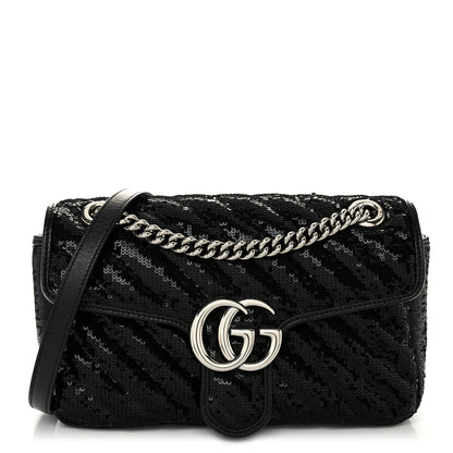 Gucci Sequin Matelasse Small GG Marmont Shoulder Bag Black 1 of 10