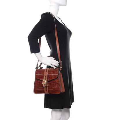 Chloe Calfskin Crocodile Embossed Small Aby Day Shoulder Bag Sepia Brown 2 of 9