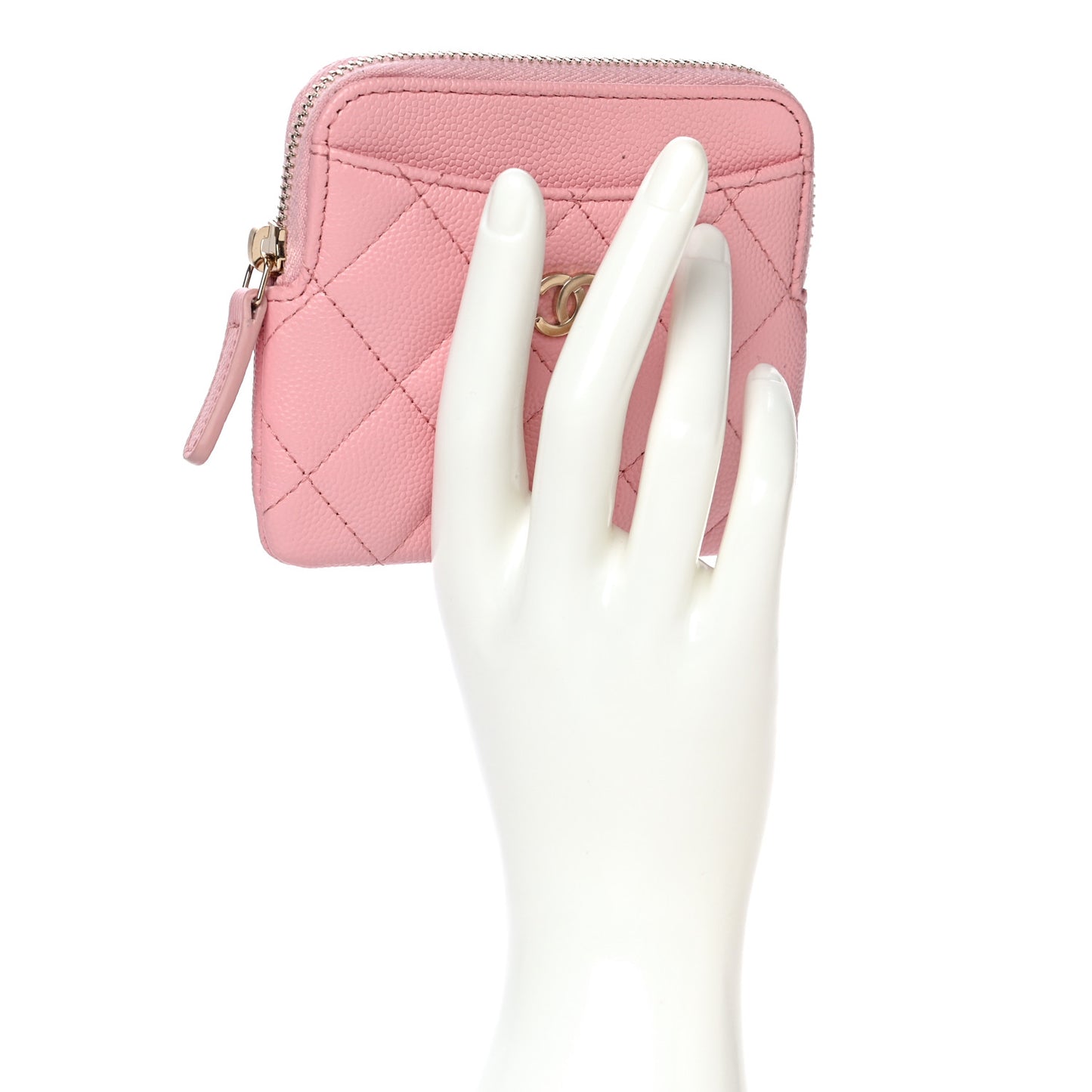 Caviar Quilted Zip Card Holder Wallet Pink