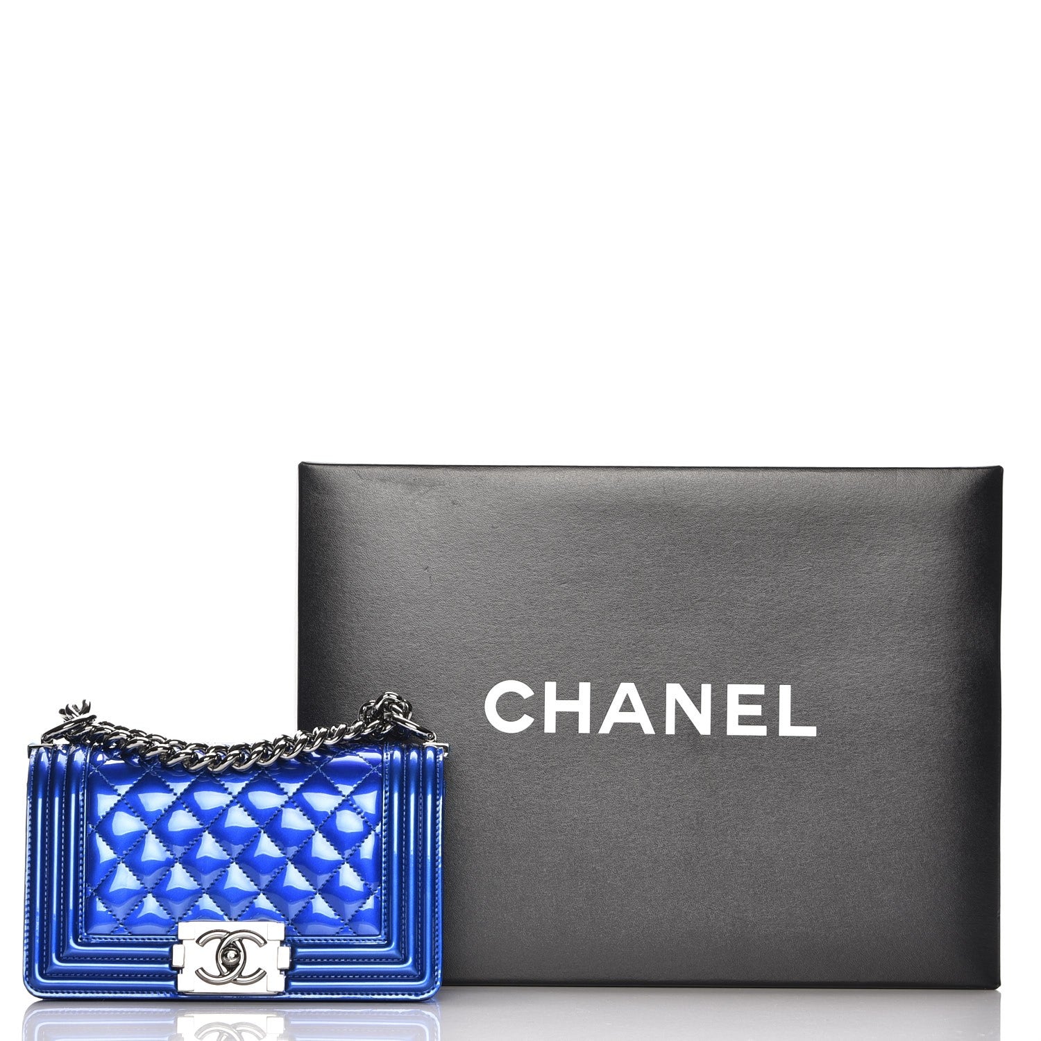 Chanel Metallic Patent Calfskin Quilted Small Boy Flap Blue 8 of 8