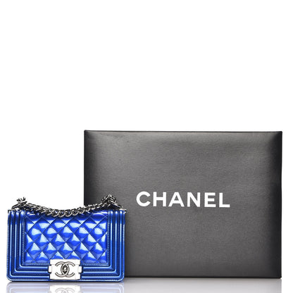 Chanel Metallic Patent Calfskin Quilted Small Boy Flap Blue 8 of 8