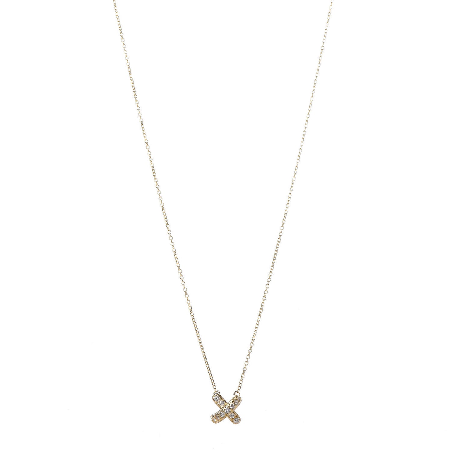 18K Yellow Gold Diamond Cross Stitch Pendant Necklace