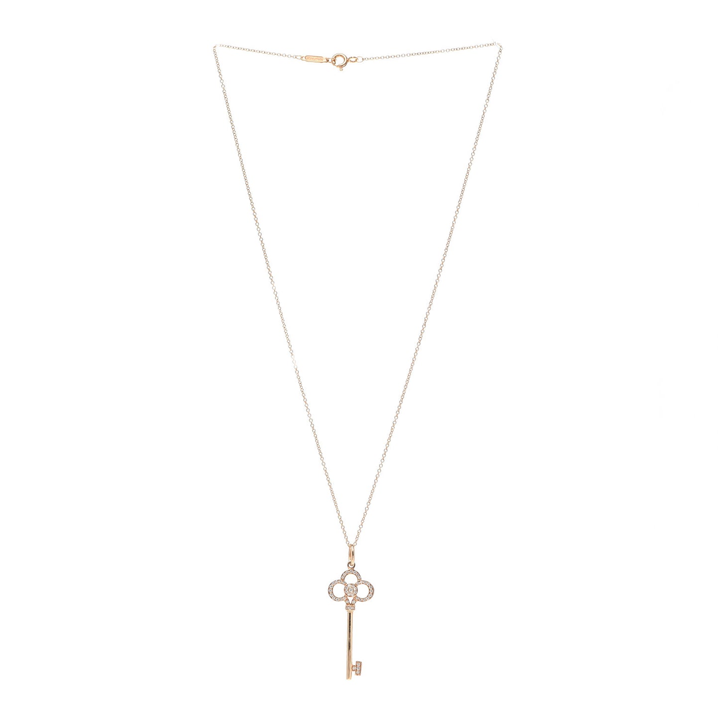 18K Rose Gold Diamond Crown Key Pendant Necklace
