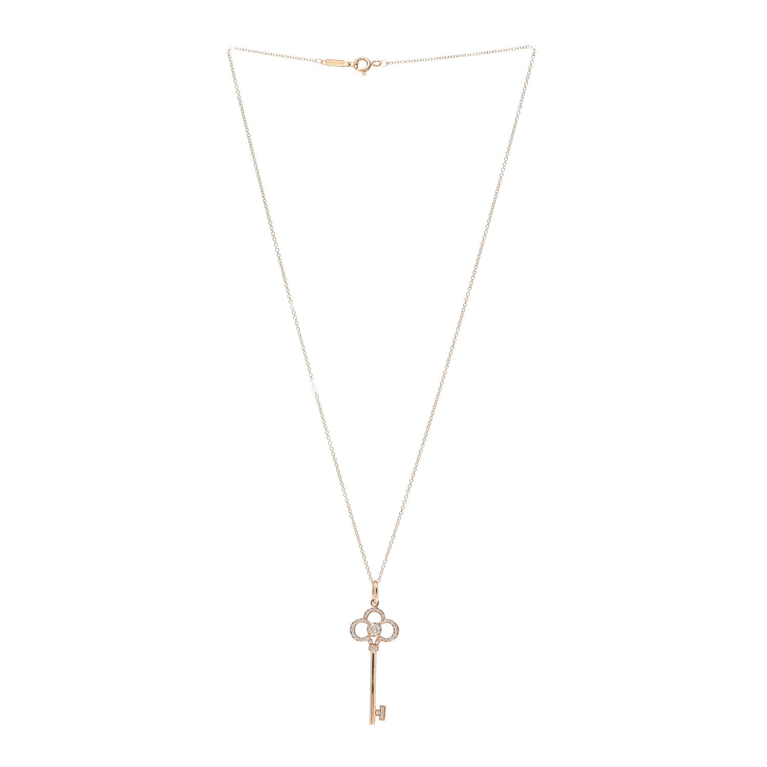 Tiffany 18K Rose Gold Diamond Crown Key Pendant Necklace 3 of 6