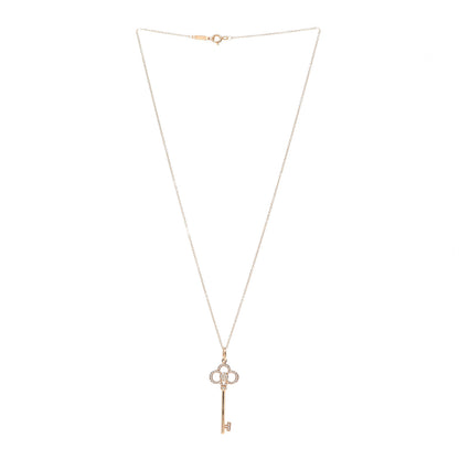 Tiffany 18K Rose Gold Diamond Crown Key Pendant Necklace 3 of 6