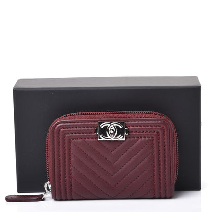 Chanel Lambskin Chevron Quilted Boy Zip Around Coin Purse Wallet Burgundy 9 of 9