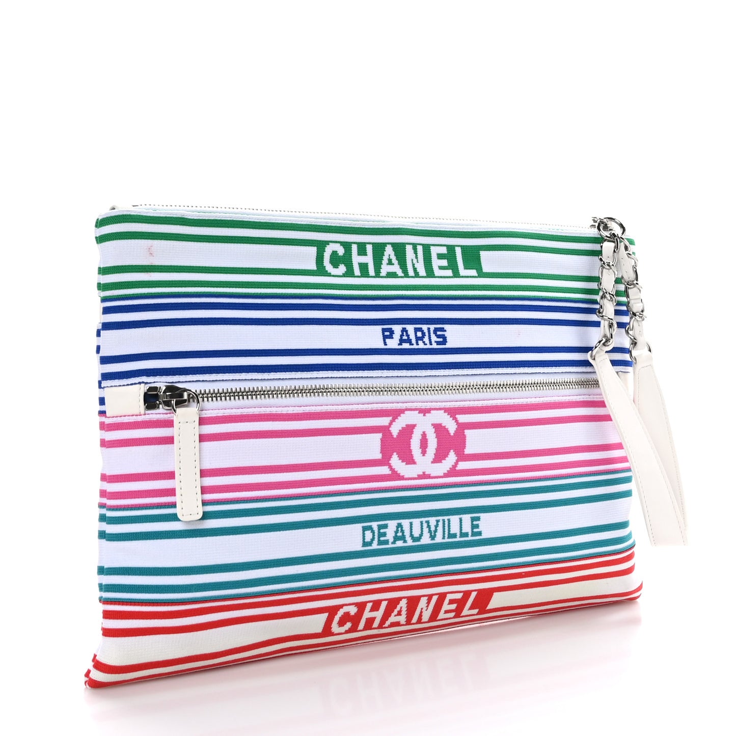 Mixed Fibers Lambskin Venise Biarritz Pouch Multicolor White