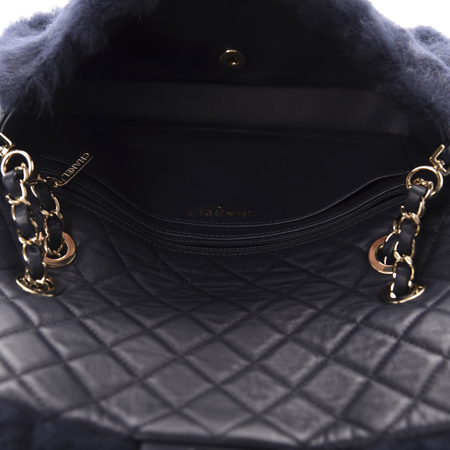 Chanel Shearling Lambskin Quilted Medium Single Flap Navy Blue 5 of 10