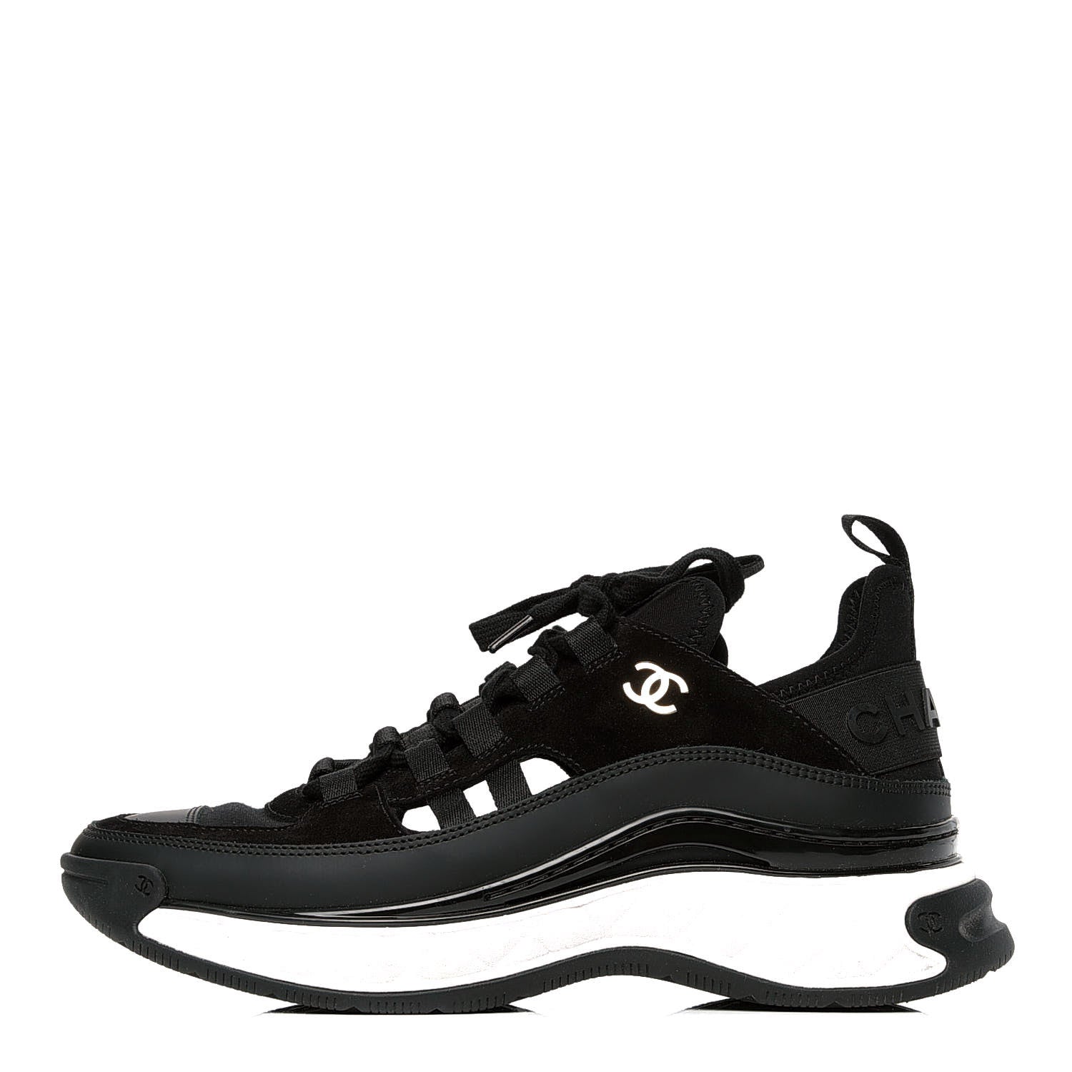 Chanel Fabric Calfskin Suede CC Sneakers 37.5 Black 1 of 4