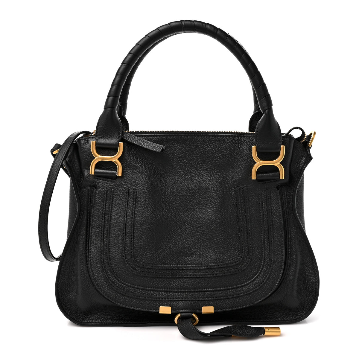 Calfskin Braided Medium Marcie Double Carry Black