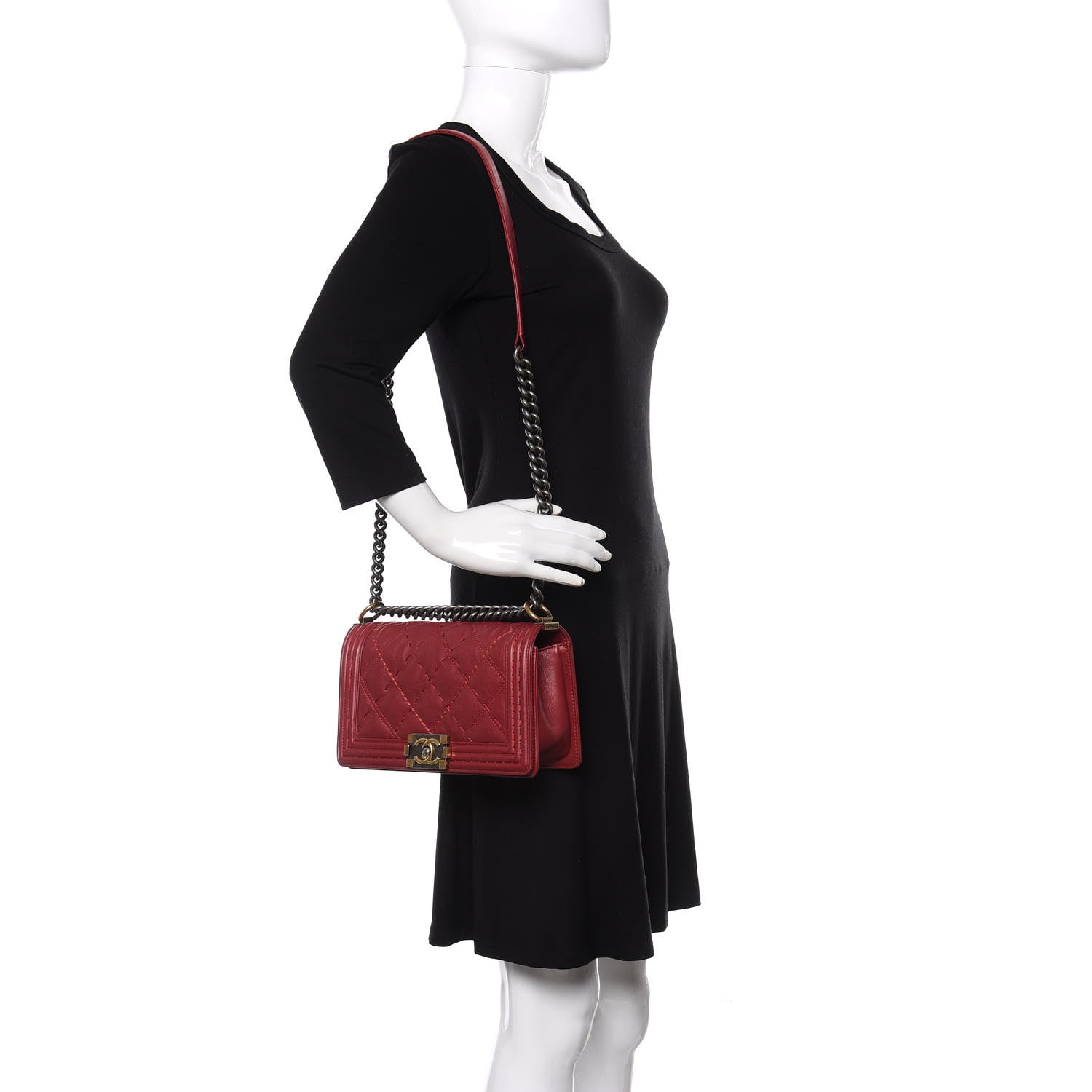 Chanel Calfskin Stitched Medium Boy Flap Red 2 of 16