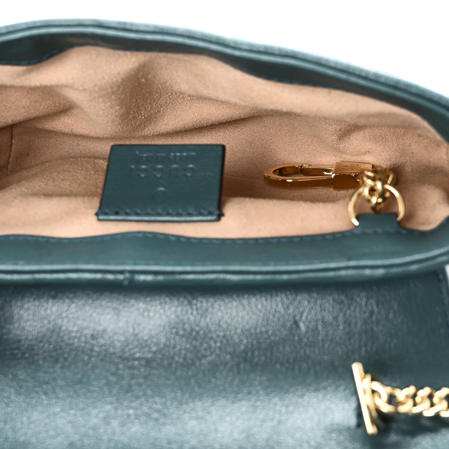 Azalea Calfskin Enamel Matelasse Diagonal Super Mini Torchon GG Marmont Shoulder Bag Imperial Blue Pavone
