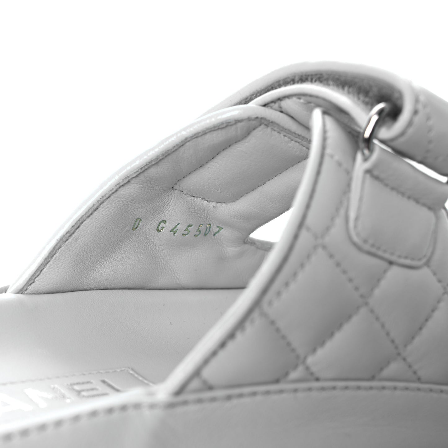 Laminated Lambskin Quilted Velcro Dad Chain CC Slide Sandals 37.5 Light Blue