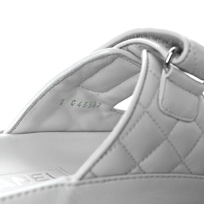 Chanel Laminated Lambskin Quilted Velcro Dad Chain CC Slide Sandals 37.5 Light Blue 10 of 10