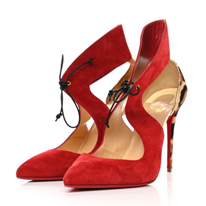 Christian Louboutin Veau Velours Pony Hair Ferme Rouge 100 Pumps 38.5 Rougissime 4 of 11