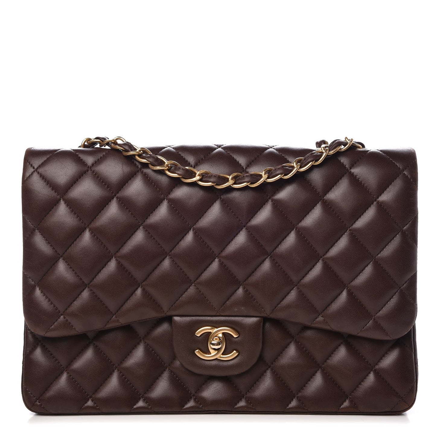 Lambskin Quilted Jumbo Single Flap Dark Brown