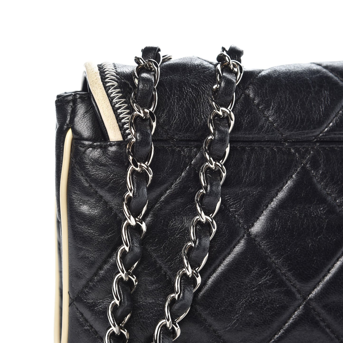 Lambskin East West Accordion Flap Black